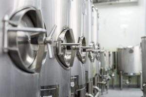 Metal tanks, modern production of alcoholic beverages. Food industry.