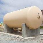 Cylindrical aboveground storage tank at a wastewater treatment plant
