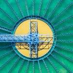 Aerial top view Water treatment plant, Aerial top view recirculation solid contact clarifier sedimentation tank.