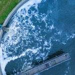 Aerial view water treatment tank with waste water.
