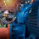 Mechanical engineer Checking of centrifugal pump in pump room. w