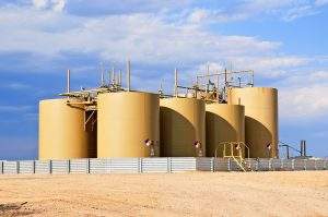 Storage tanks for crude oil in central Colorado, USA